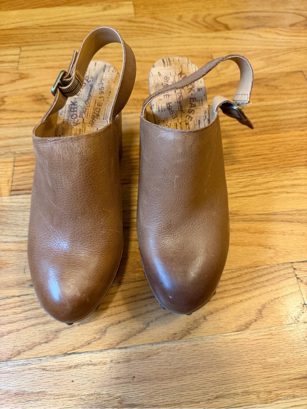 Kork-Ease Darby Size 8 Brown Leather Studded Platform Slingback Clogs